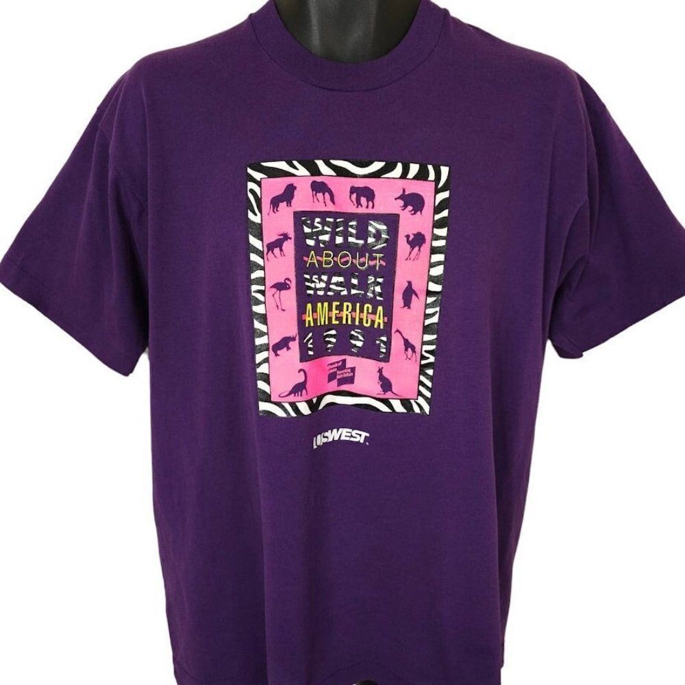 Wild About America Walk T Shirt Vintage 90s 1991 March Of Dimes Zoo Mens Large